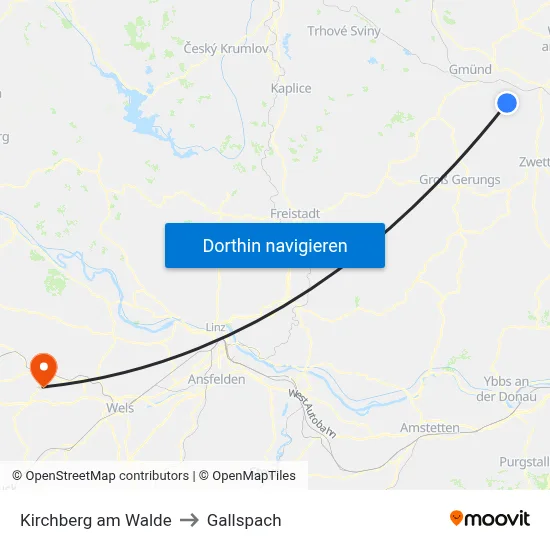 Kirchberg am Walde to Gallspach map