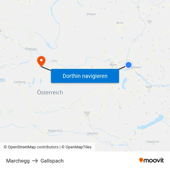 Marchegg to Gallspach map