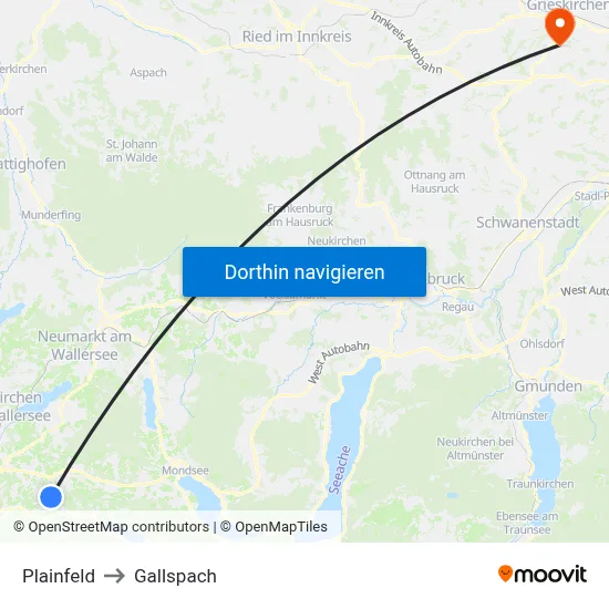 Plainfeld to Gallspach map