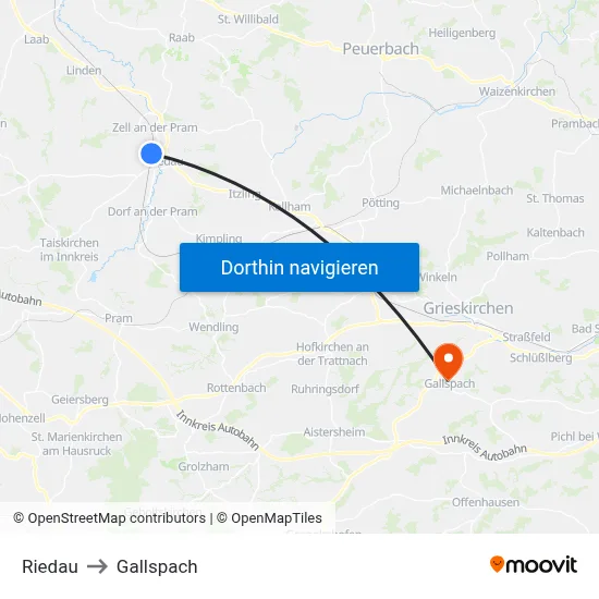 Riedau to Gallspach map