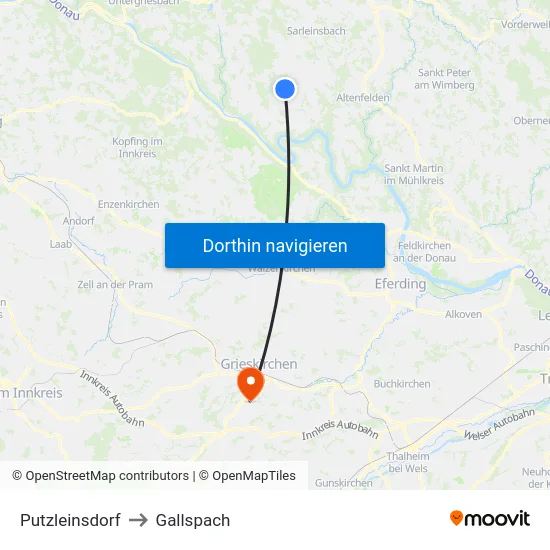 Putzleinsdorf to Gallspach map