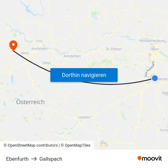 Ebenfurth to Gallspach map