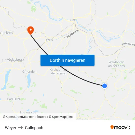 Weyer to Gallspach map