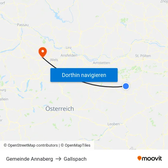 Gemeinde Annaberg to Gallspach map