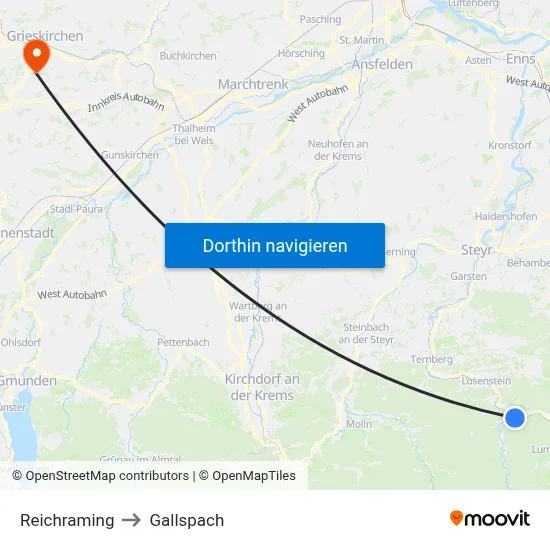 Reichraming to Gallspach map
