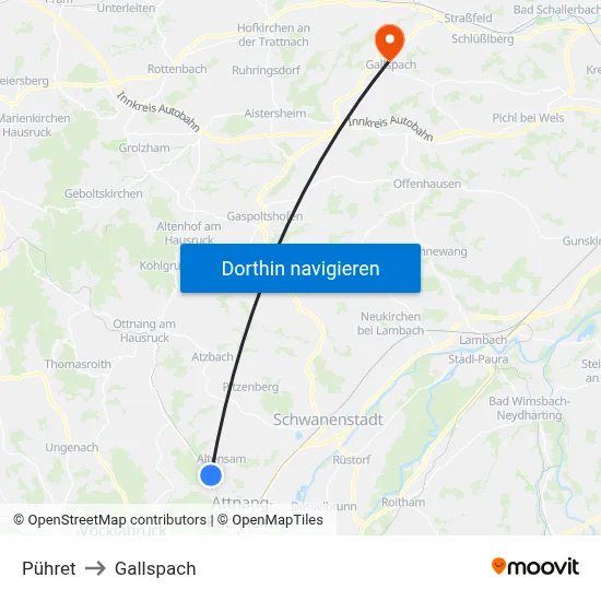 Pühret to Gallspach map