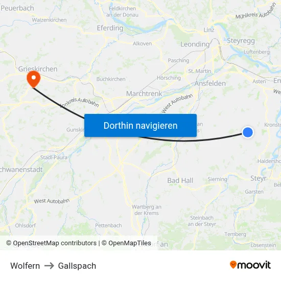 Wolfern to Gallspach map