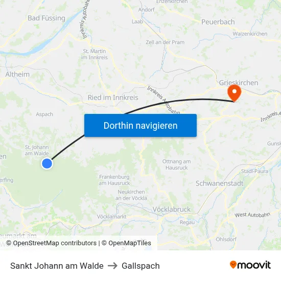 Sankt Johann am Walde to Gallspach map