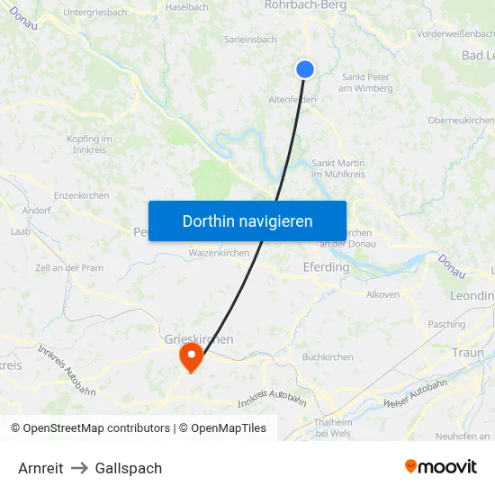 Arnreit to Gallspach map