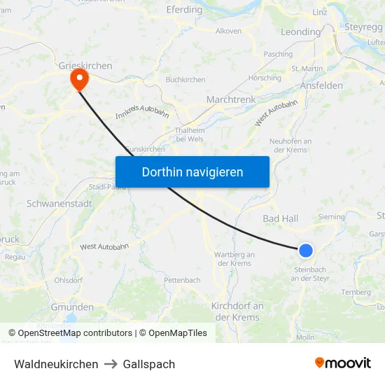 Waldneukirchen to Gallspach map