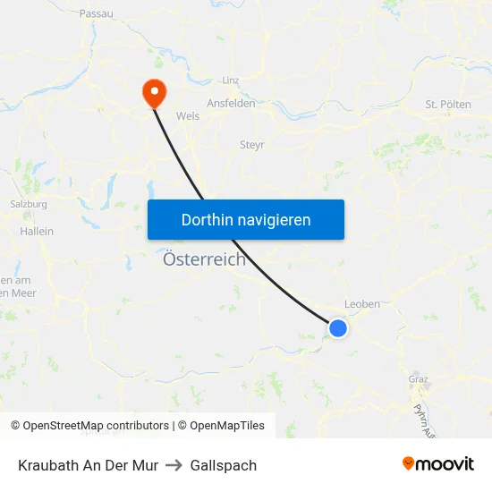 Kraubath An Der Mur to Gallspach map
