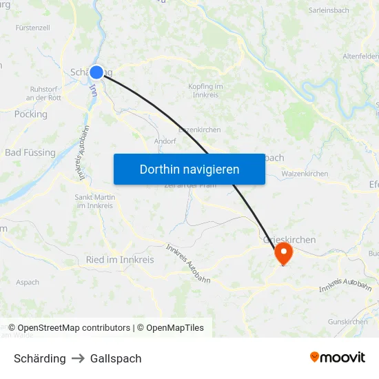 Schärding to Gallspach map
