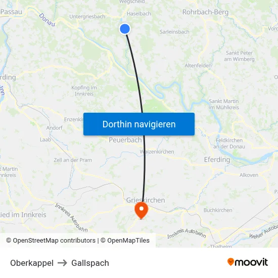 Oberkappel to Gallspach map