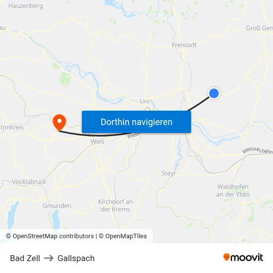 Bad Zell to Gallspach map