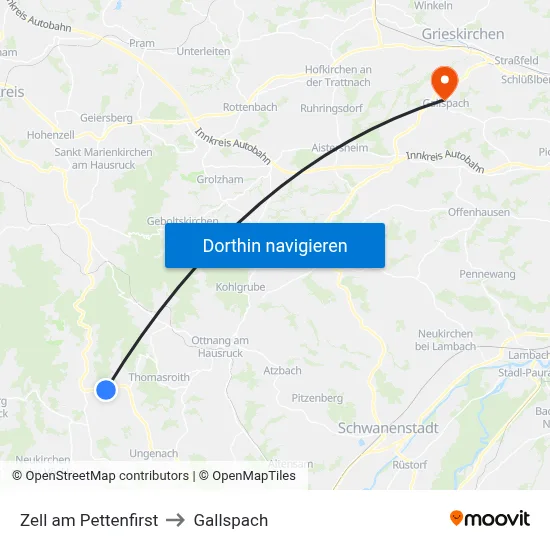 Zell am Pettenfirst to Gallspach map