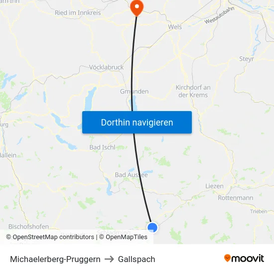 Michaelerberg-Pruggern to Gallspach map
