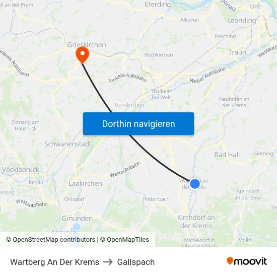 Wartberg An Der Krems to Gallspach map