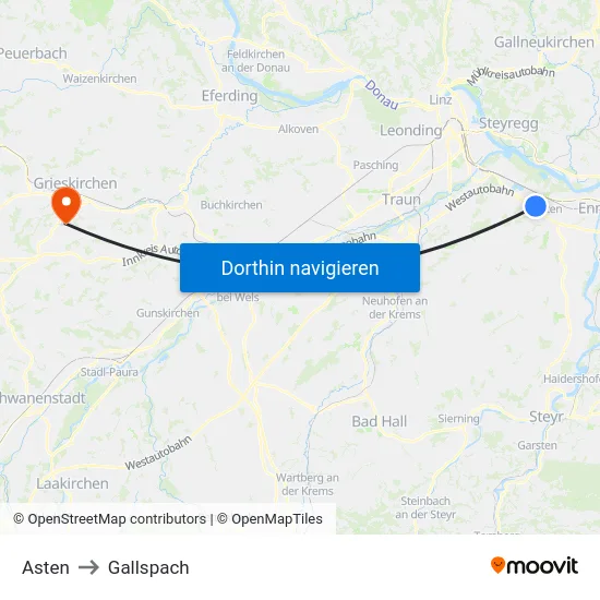 Asten to Gallspach map