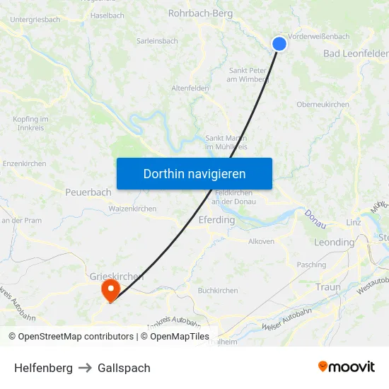 Helfenberg to Gallspach map