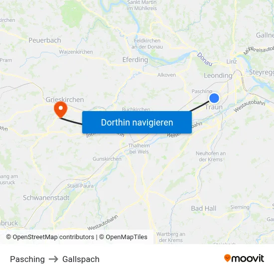 Pasching to Gallspach map
