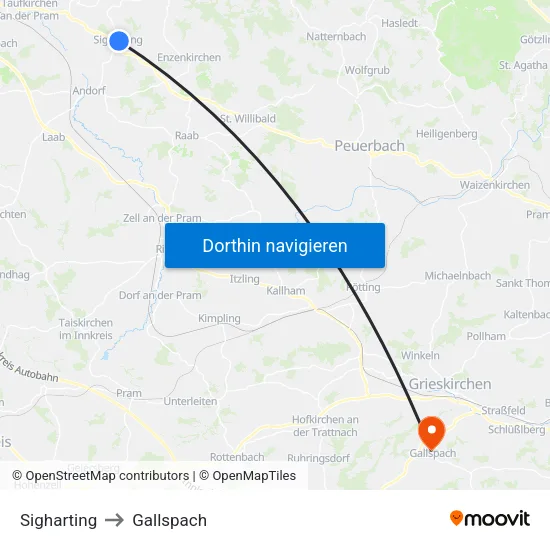 Sigharting to Gallspach map