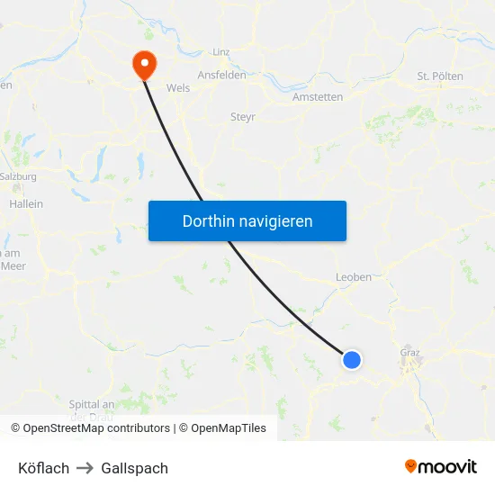 Köflach to Gallspach map