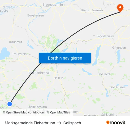 Marktgemeinde Fieberbrunn to Gallspach map