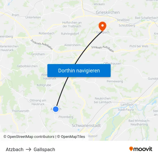 Atzbach to Gallspach map