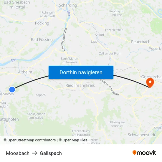 Moosbach to Gallspach map