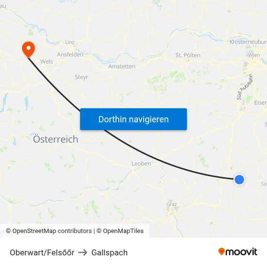Oberwart/Felsőőr to Gallspach map