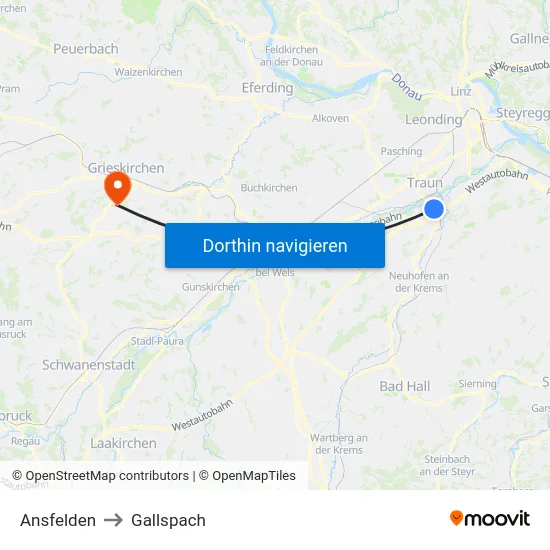 Ansfelden to Gallspach map