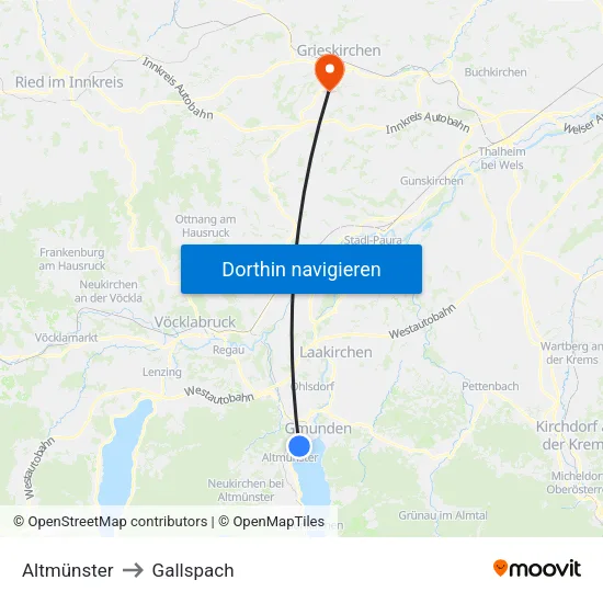 Altmünster to Gallspach map