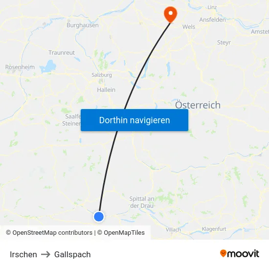 Irschen to Gallspach map