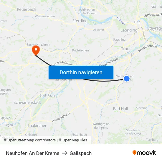 Neuhofen An Der Krems to Gallspach map