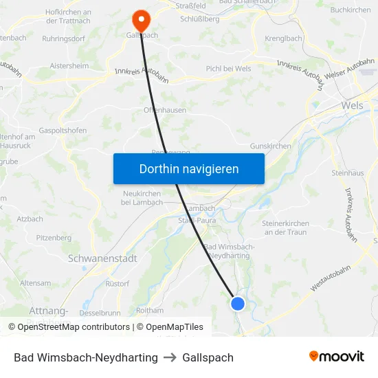 Bad Wimsbach-Neydharting to Gallspach map