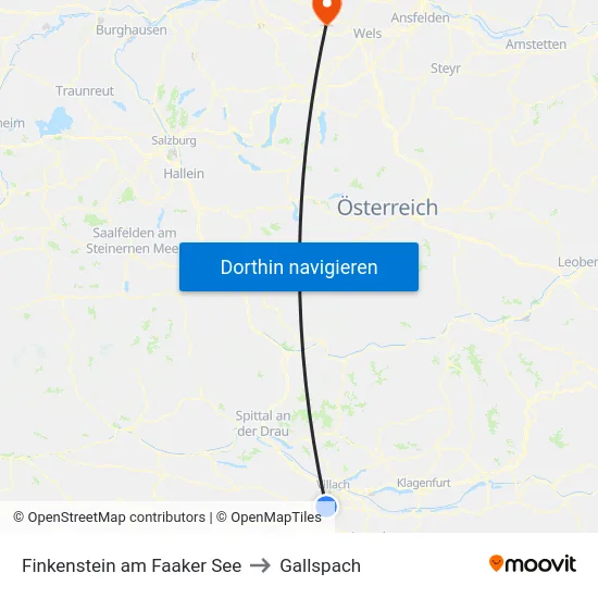 Finkenstein am Faaker See to Gallspach map
