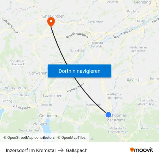 Inzersdorf Im Kremstal to Gallspach map