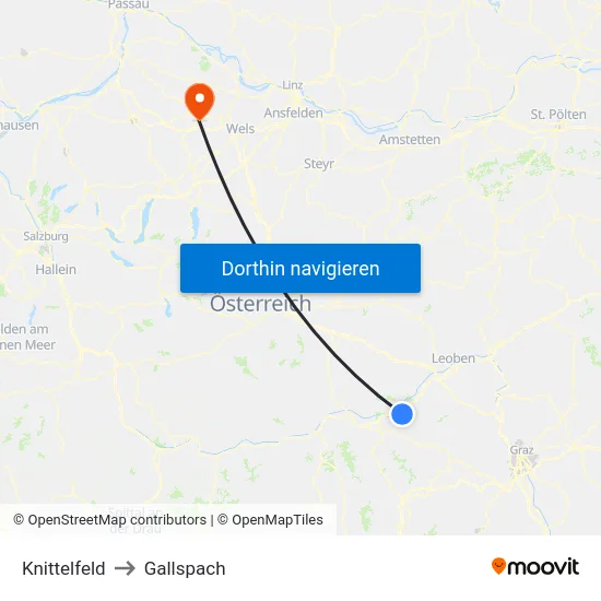 Knittelfeld to Gallspach map