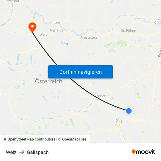 Weiz to Gallspach map