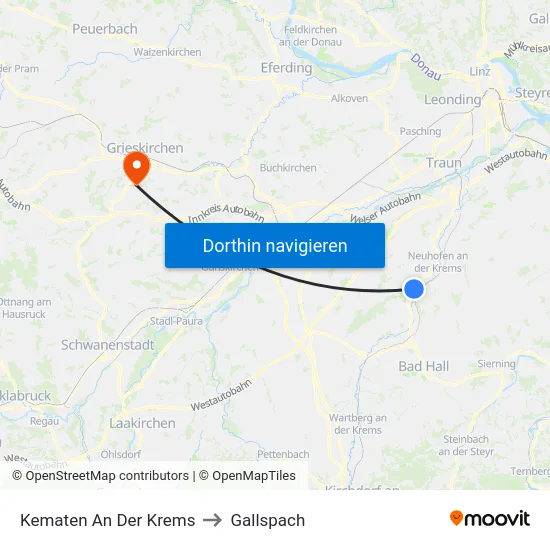 Kematen An Der Krems to Gallspach map