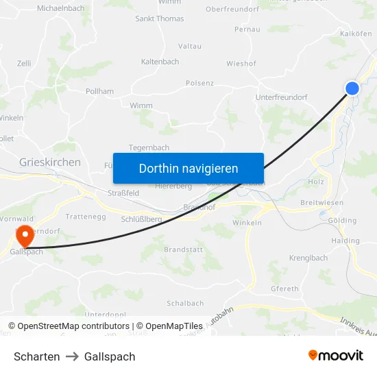 Scharten to Gallspach map