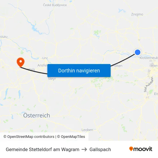 Gemeinde Stetteldorf am Wagram to Gallspach map