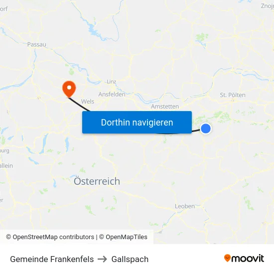 Gemeinde Frankenfels to Gallspach map