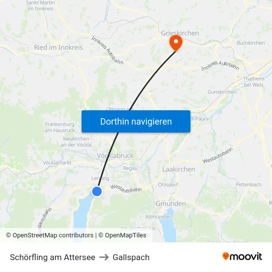 Schörfling am Attersee to Gallspach map