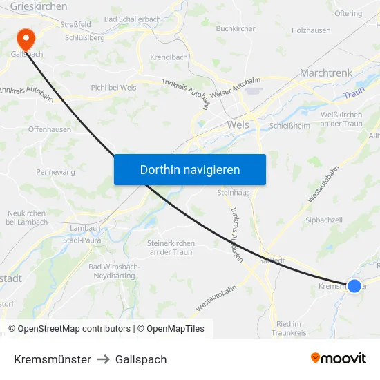 Kremsmünster to Gallspach map
