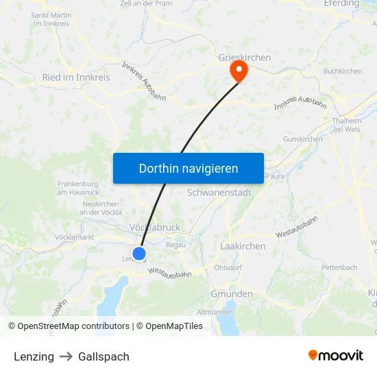Lenzing to Gallspach map
