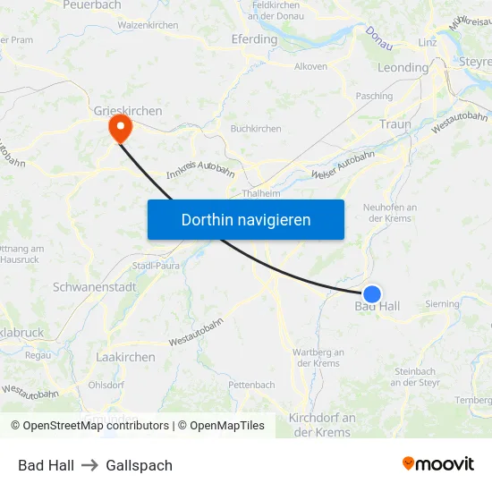 Bad Hall to Gallspach map