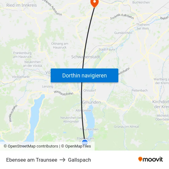 Ebensee am Traunsee to Gallspach map
