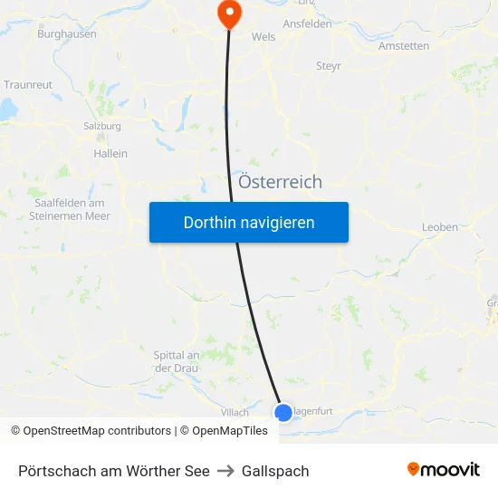 Pörtschach am Wörther See to Gallspach map