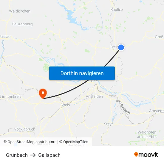 Grünbach to Gallspach map